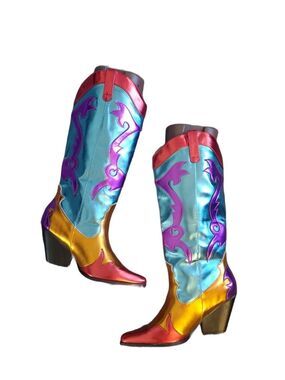 Cape Robin Metallic Multi-Color Tall Western Boot Size 8 Knee High Cowgirl Boot